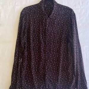 All Saints Womens SMALL Black Ditsy Star Print Collared Button Long Sleeve Shirt